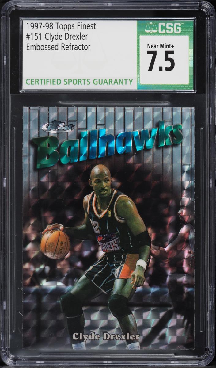 1997 Topps Finest Basketball Refractor Clyde Drexler #151 PSA 7.5