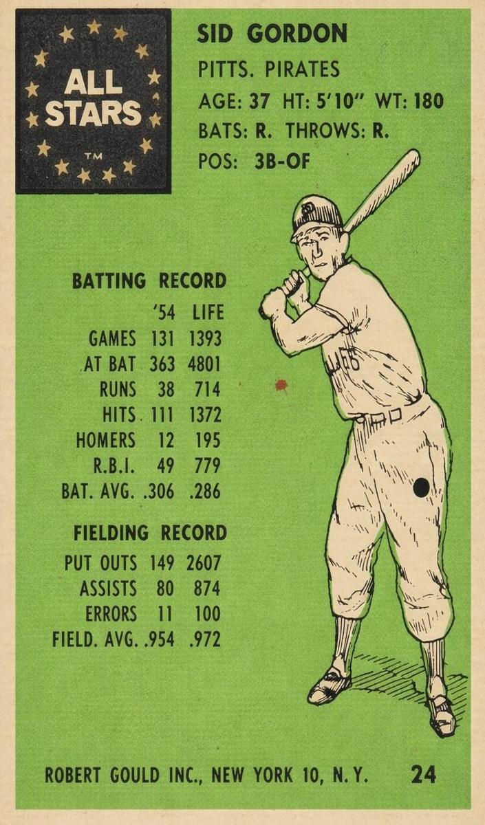 1955 Robert Gould All-Stars Baseball Sid Gordon #24