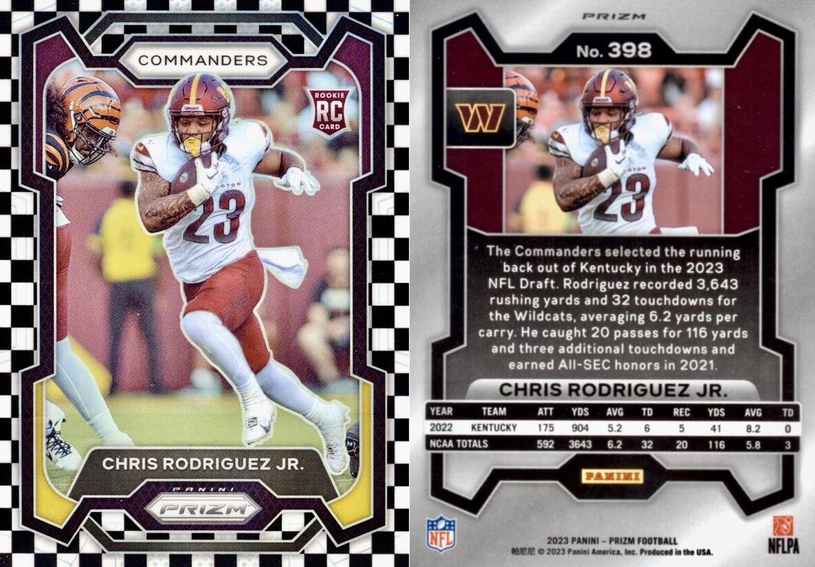 2023 Panini Prizm Football Black and White Checker Chris Rodriguez Jr. #398 PSA 10