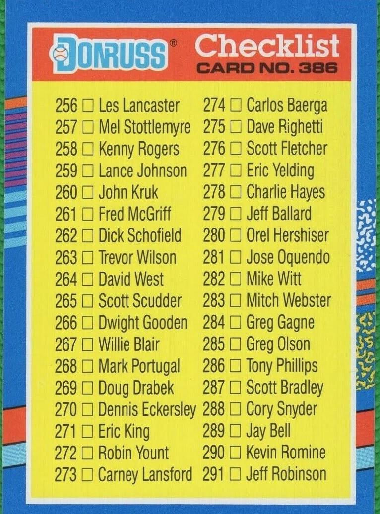 1991 Donruss Baseball Checklist 256-331 #386