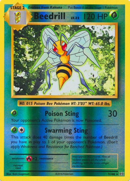 2016 Pokemon XY Evolutions Reverse Foil Beedrill #7 PSA 8