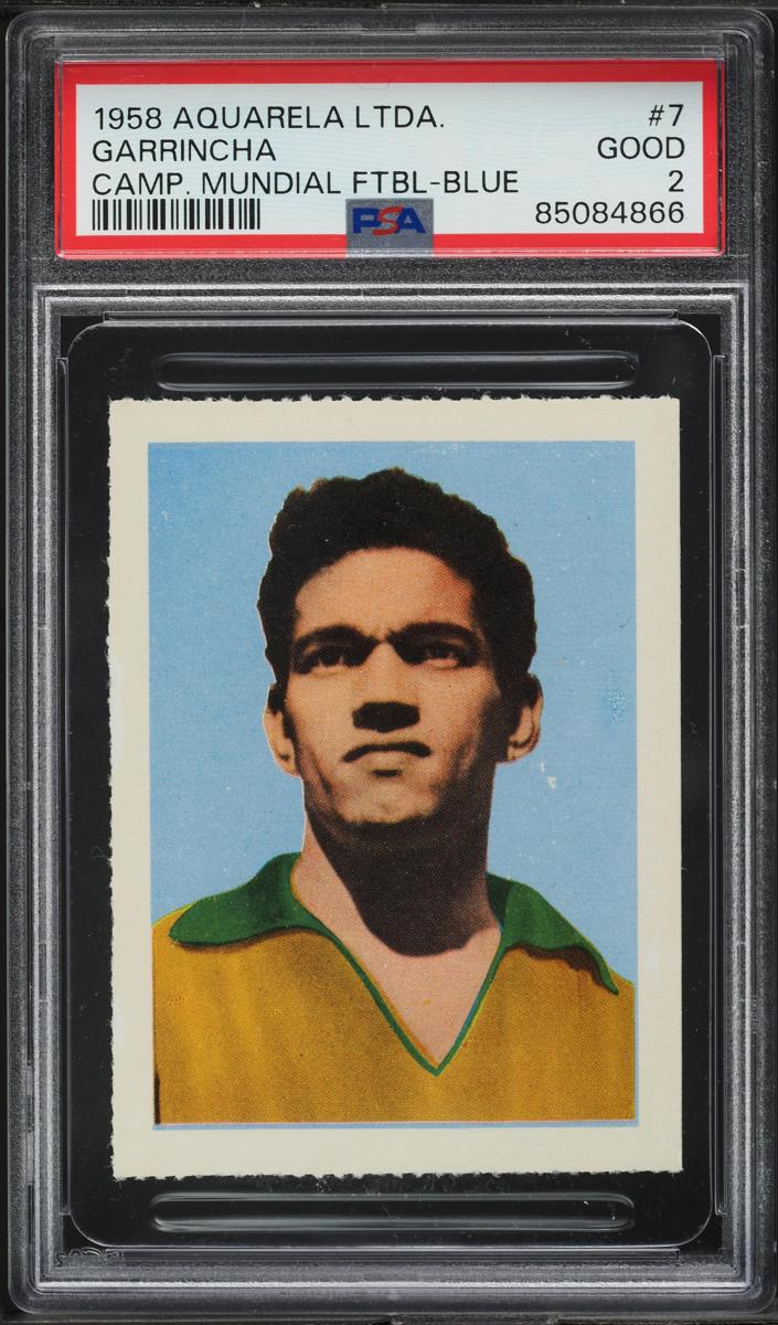 1958 Editora Aquarela LTDA Brasil Campeao Mundial de Futebol Soccer Blue Number Perforated Garrincha #7 PSA 2