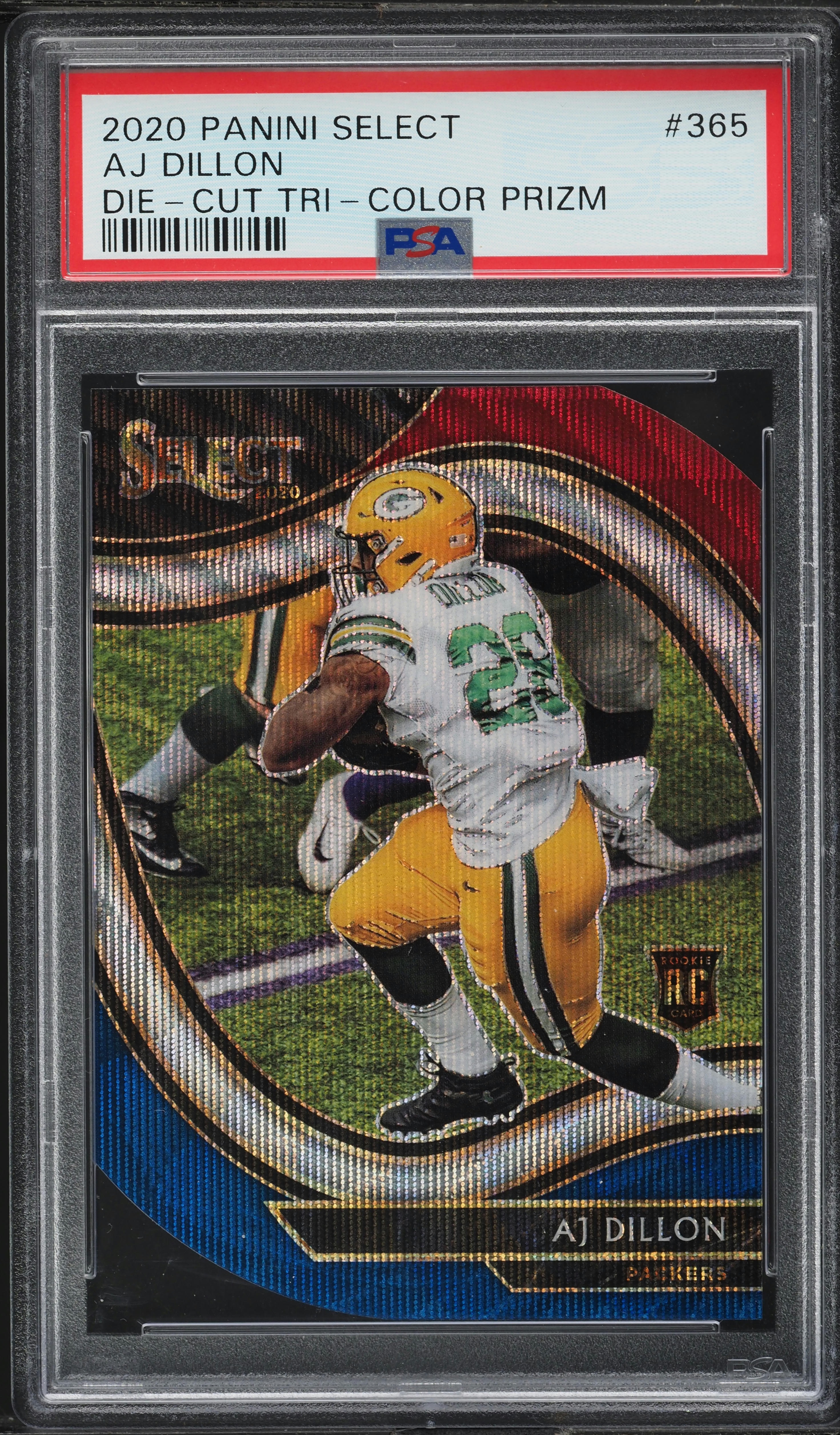 2020 Panini Select Football Die-Cut Tri-Color AJ Dillon #365 PSA 9