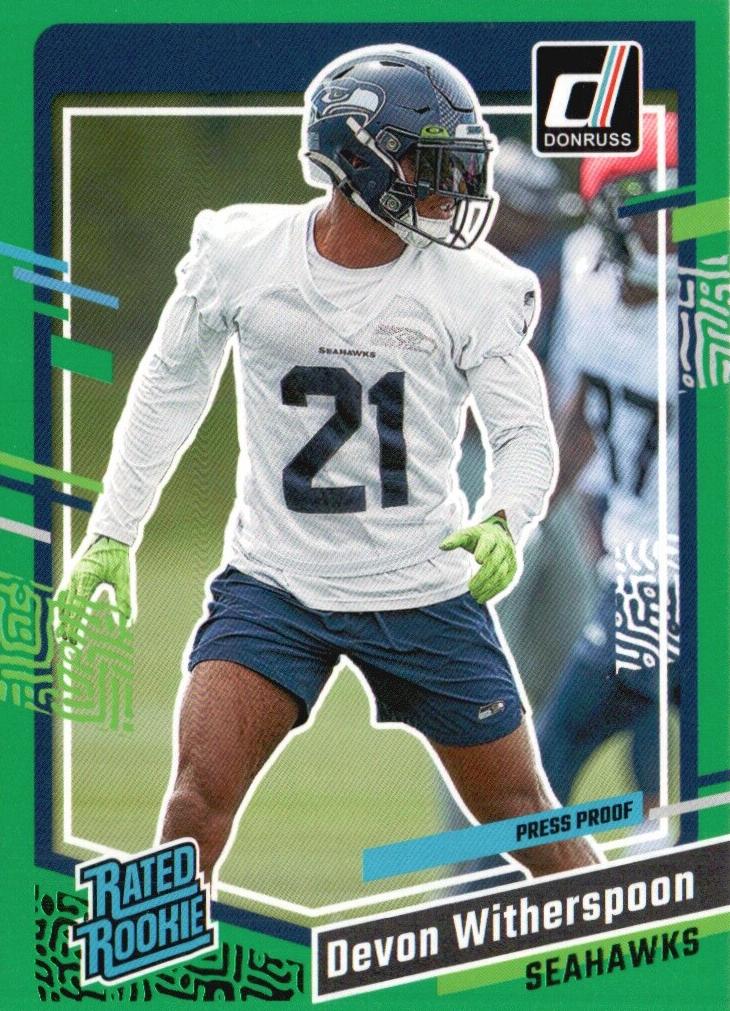 2023 Panini Donruss Football Press Proof Green Devon Witherspoon #389