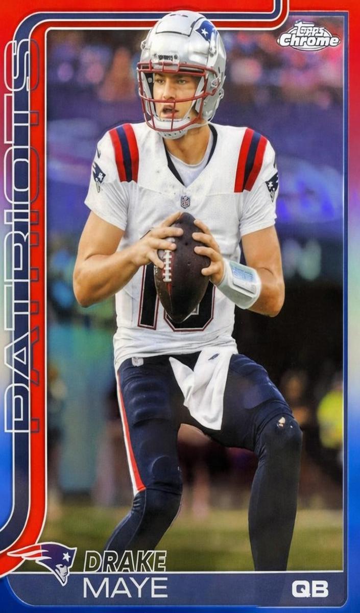 2025 Topps Chrome Football Red White and Blue Refractor Drake Maye #207