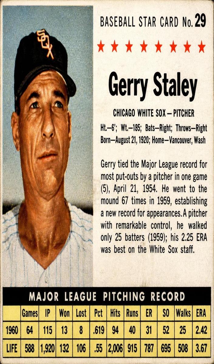 1961 Post Cereal Baseball Hand Cut Gerry Staley #29 PSA AUTH