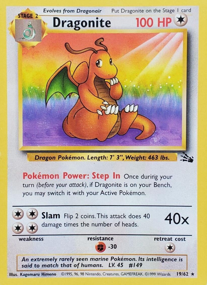 1999 Pokemon Fossil Dragonite #19