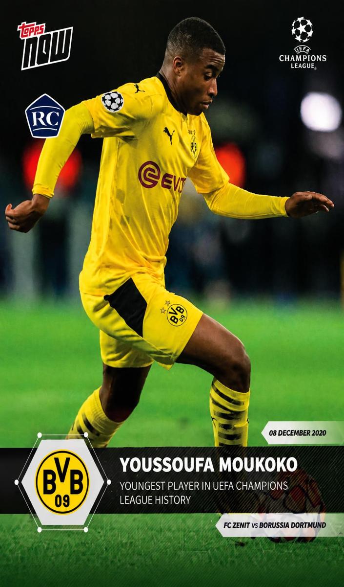 2020 Topps Now UEFA Champions League Soccer Youssoufa Moukoko #33 PSA 10