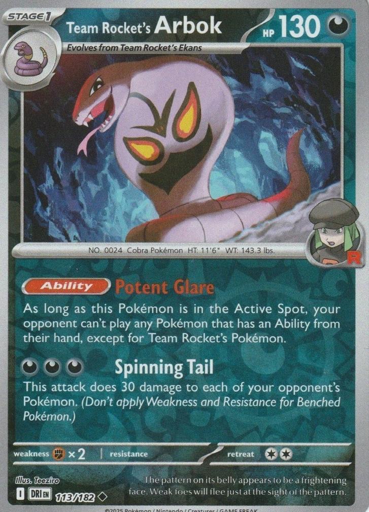 2025 Pokemon Scarlet & Violet Destined Rivals Reverse Holo Team Rocket's Arbok #113 CGC 10