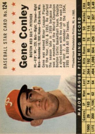 1961 Post Cereal Baseball Perforated Gene Conley #124