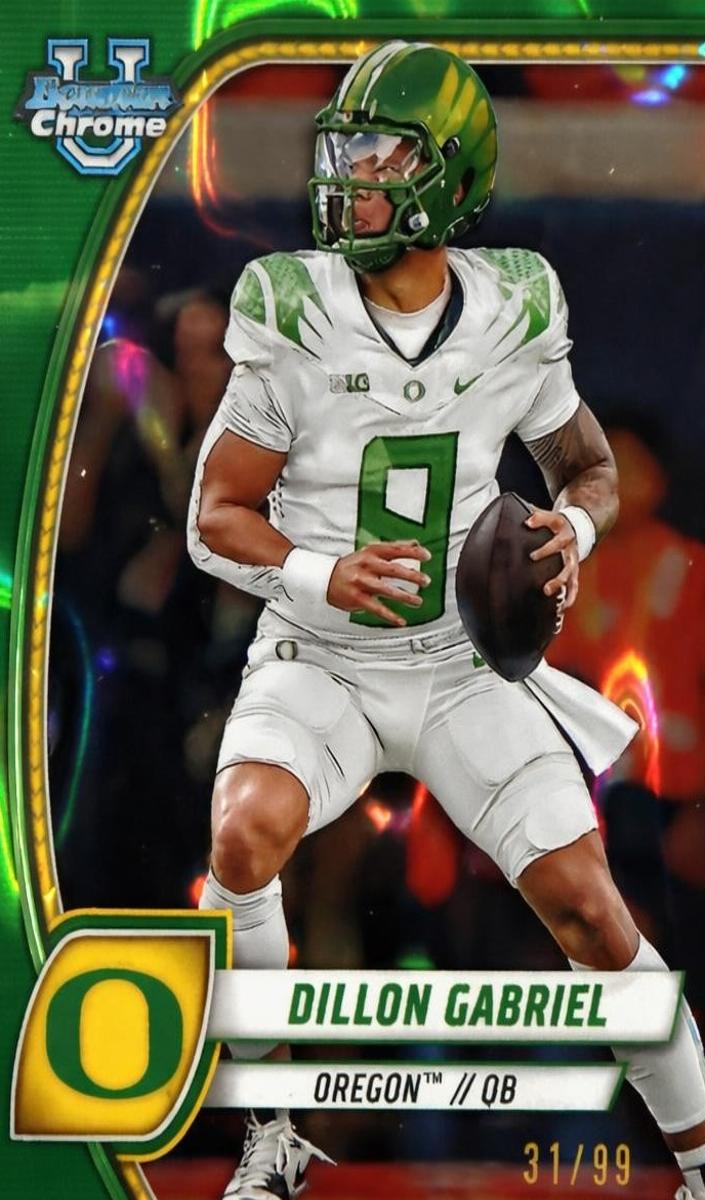 2024 Bowman Chrome University Football Green Lava Refractor Dillon Gabriel #3 PSA 9