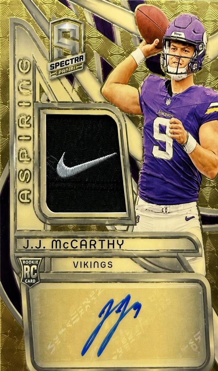 2024 Panini Spectra Football Gold Laundry Tags Nike Swoosh J.J. McCarthy #201