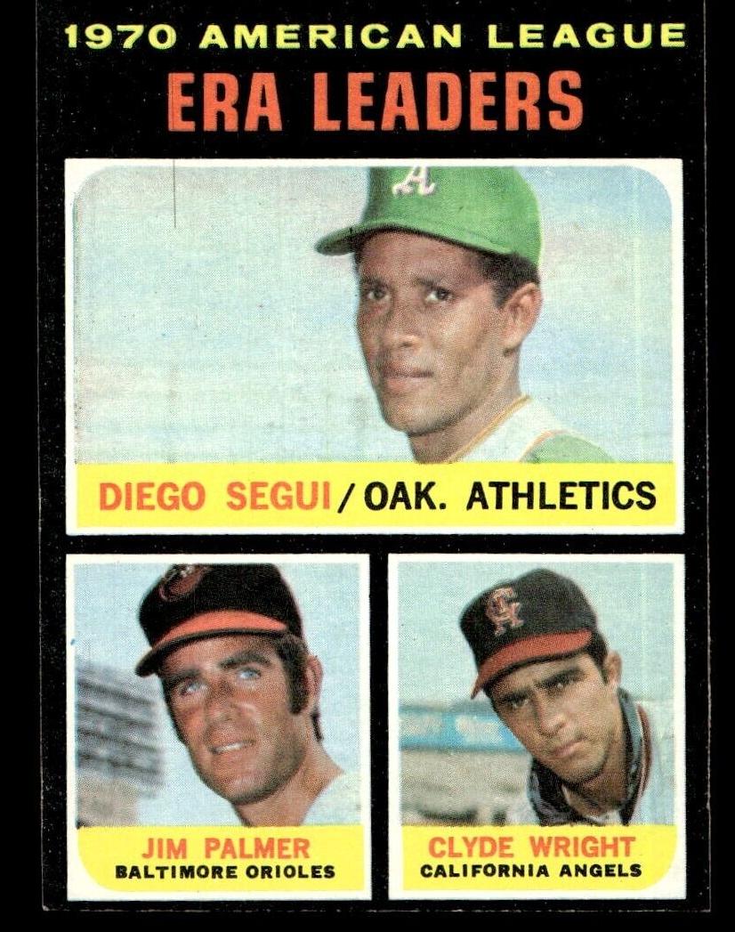 1971 Topps Baseball A.L. E.R.A. Leaders #67 PSA 8