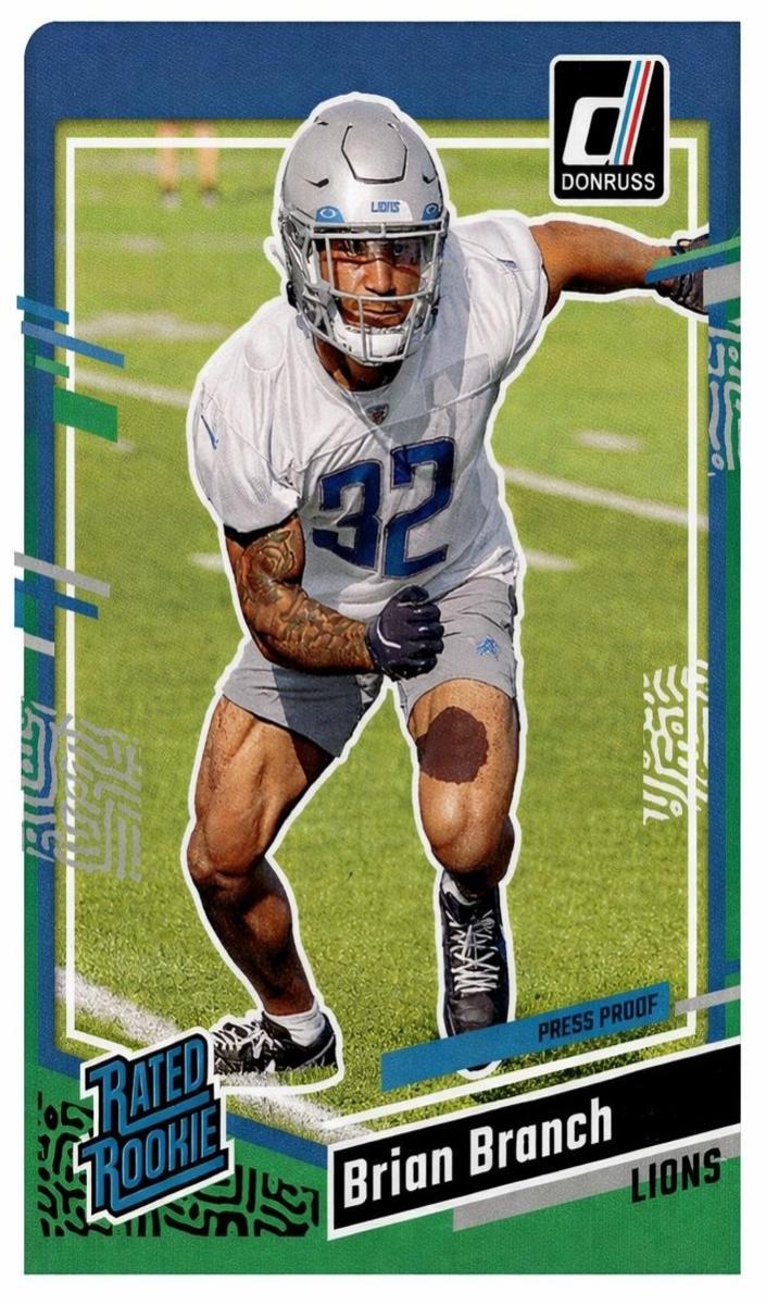 2023 Panini Donruss Football Press Proof Green Brian Branch #328 PSA 8