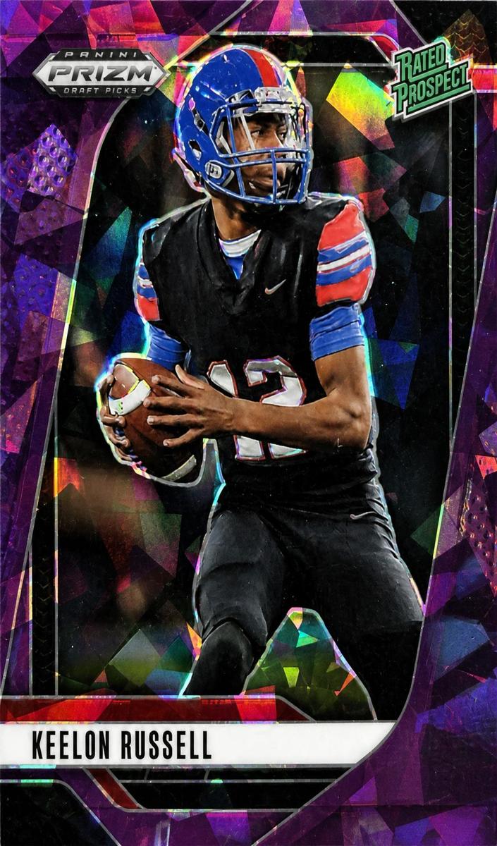 2025 Panini Prizm Draft Picks Football Purple Ice Keelon Russell #150