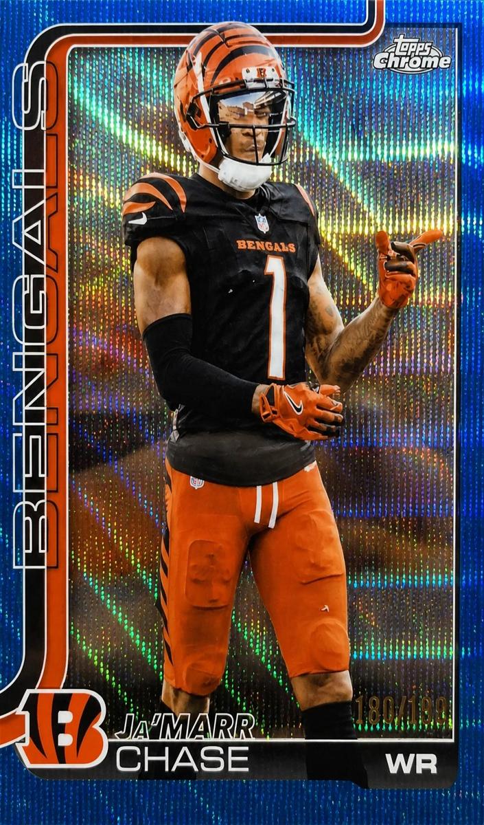 2025 Topps Chrome Football Blue Wave Refractor Ja'Marr Chase #58
