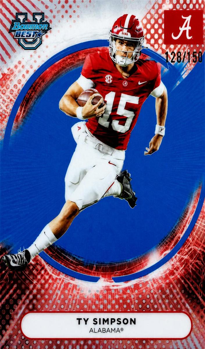 2025 Bowman Best University Football Blue Refractor Ty Simpson #24