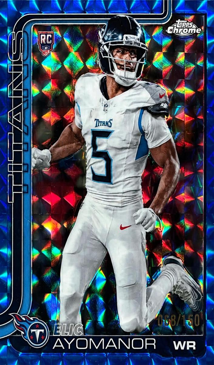 2025 Topps Chrome Football Blue Geometric Refractor Elic Ayomanor #336