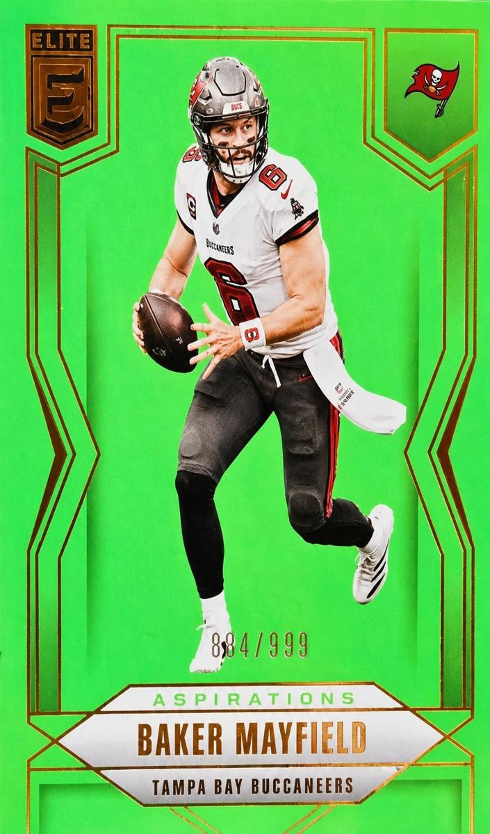 2025 Donruss Elite Football Aspirations Lime Green Baker Mayfield #42 PSA 9