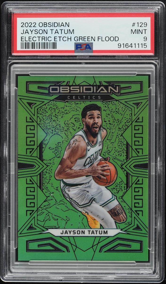 2022 Panini Obsidian Basketball Electric Etch Green Flood Jayson Tatum #129 PSA 8.5