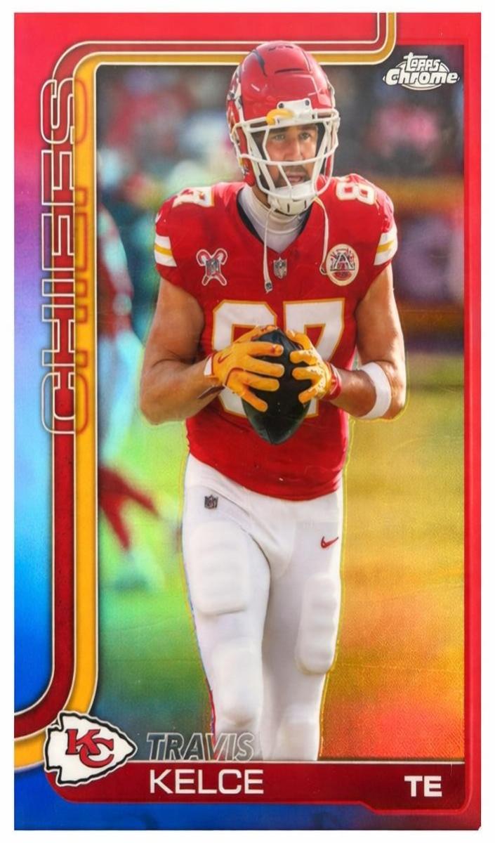 2025 Topps Chrome Football Red White and Blue Refractor Travis Kelce #150