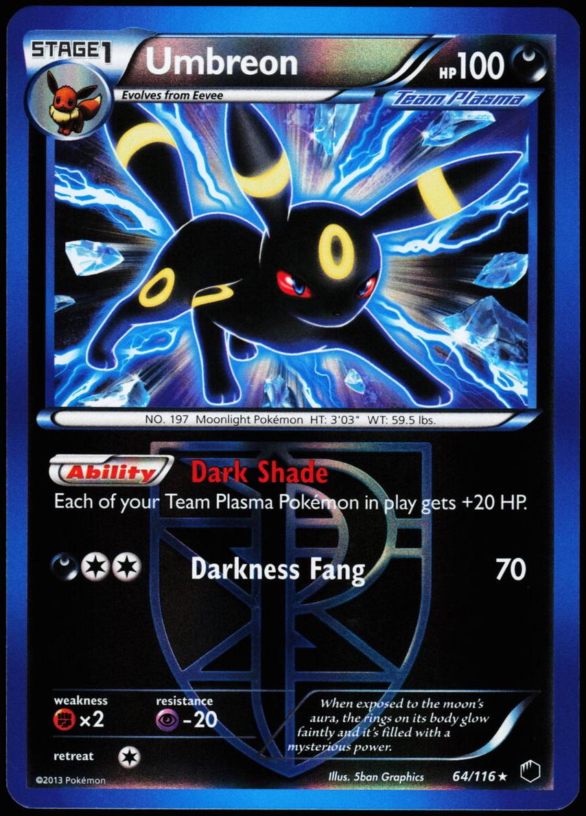 2013 Pokemon Black & White Plasma Freeze Reverse Holo Umbreon #64