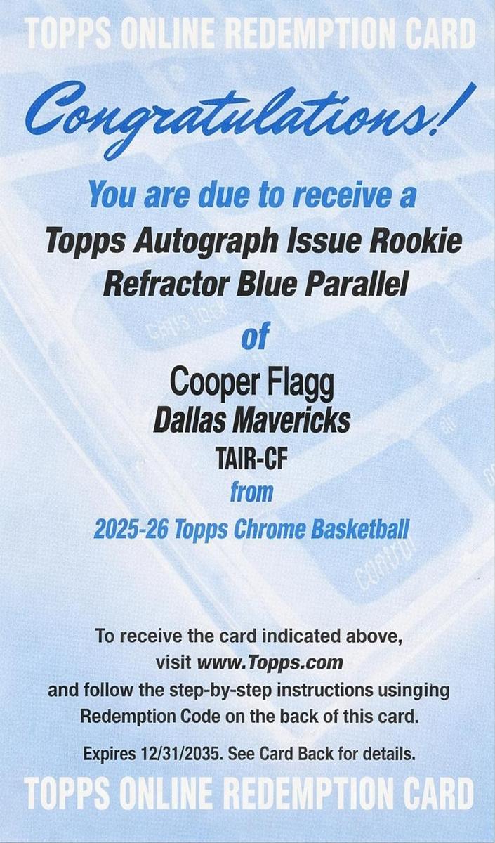 2025 Topps Chrome Basketball Blue Refractor Cooper Flagg #TAIR-CF