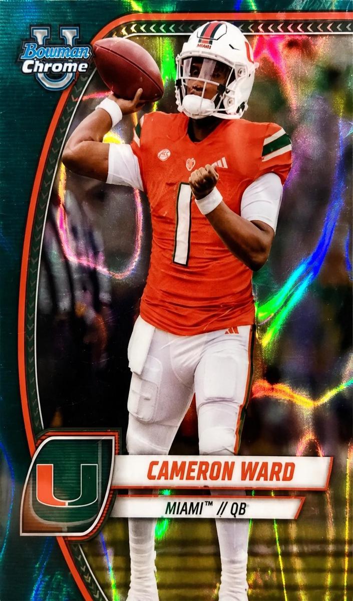 2024 Bowman Chrome University Football Green Lava Refractor Cameron Ward #38