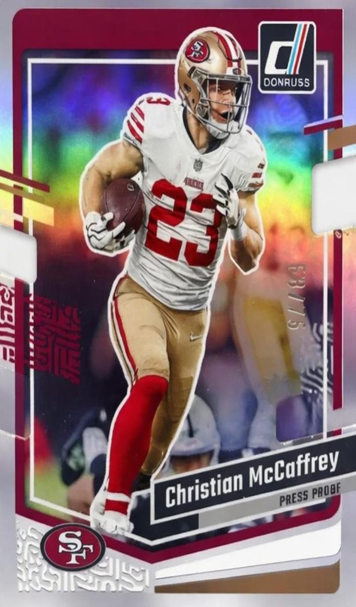 2023 Panini Donruss Football Press Proof Silver Die-Cut Christian McCaffrey #267