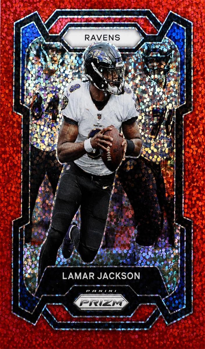 2023 Panini Prizm Football Red Sparkle Lamar Jackson #18