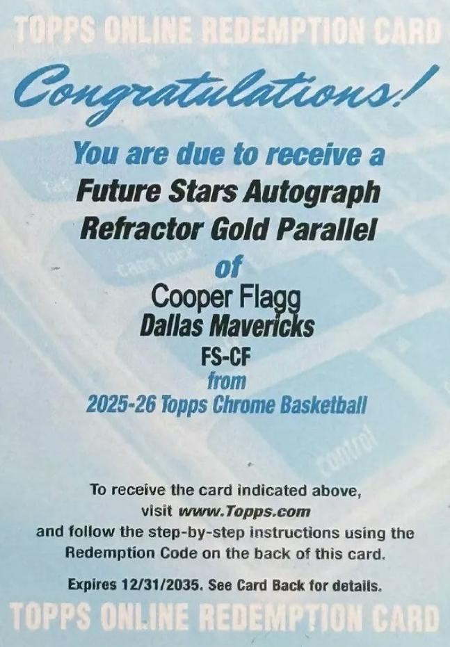 2025 Topps Chrome Basketball Gold Refractor Cooper Flagg #FS-CF