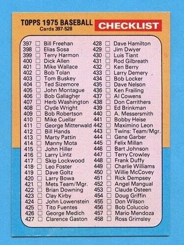 1975 Topps Baseball Checklist 397-528 #517 PSA 9