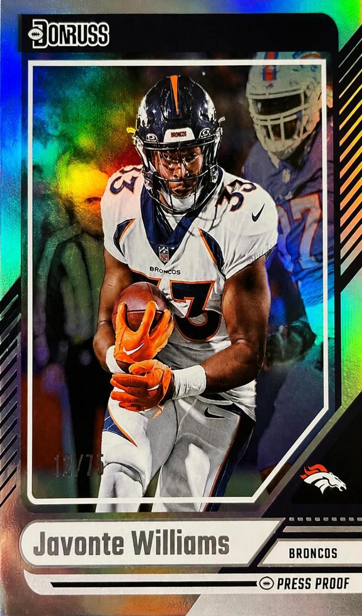 2024 Panini Donruss Football Press Proof Silver Die-Cut Javonte Williams #48