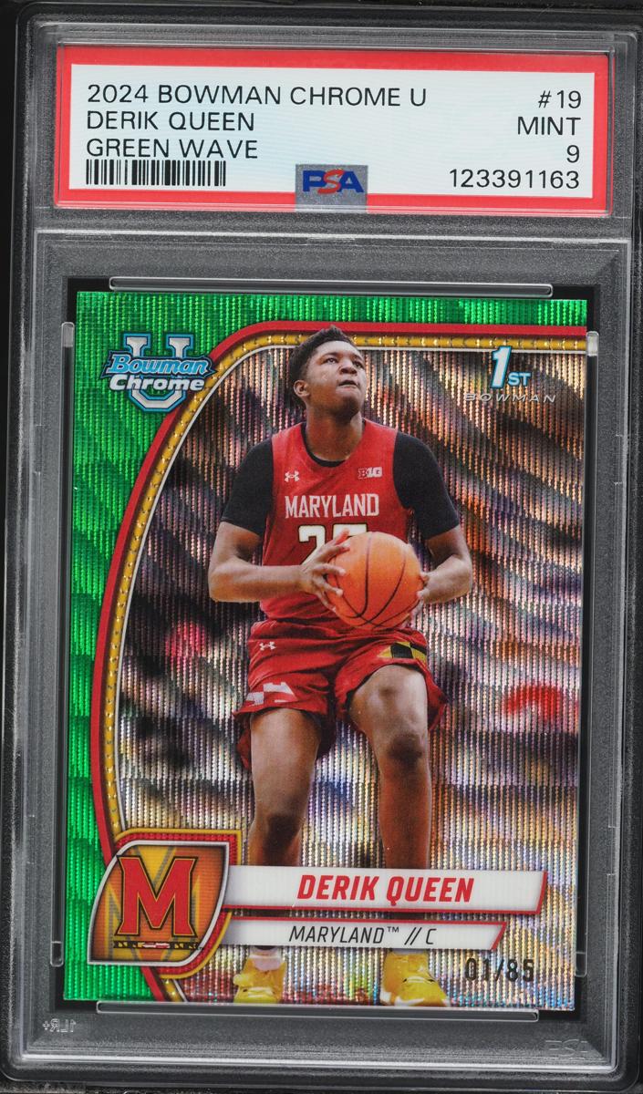 2024 Bowman Chrome University Basketball Green Wave Refractor Derik Queen #19 PSA 9