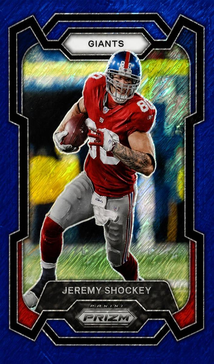 2023 Panini Prizm Football Blue Shimmer Jeremy Shockey #222