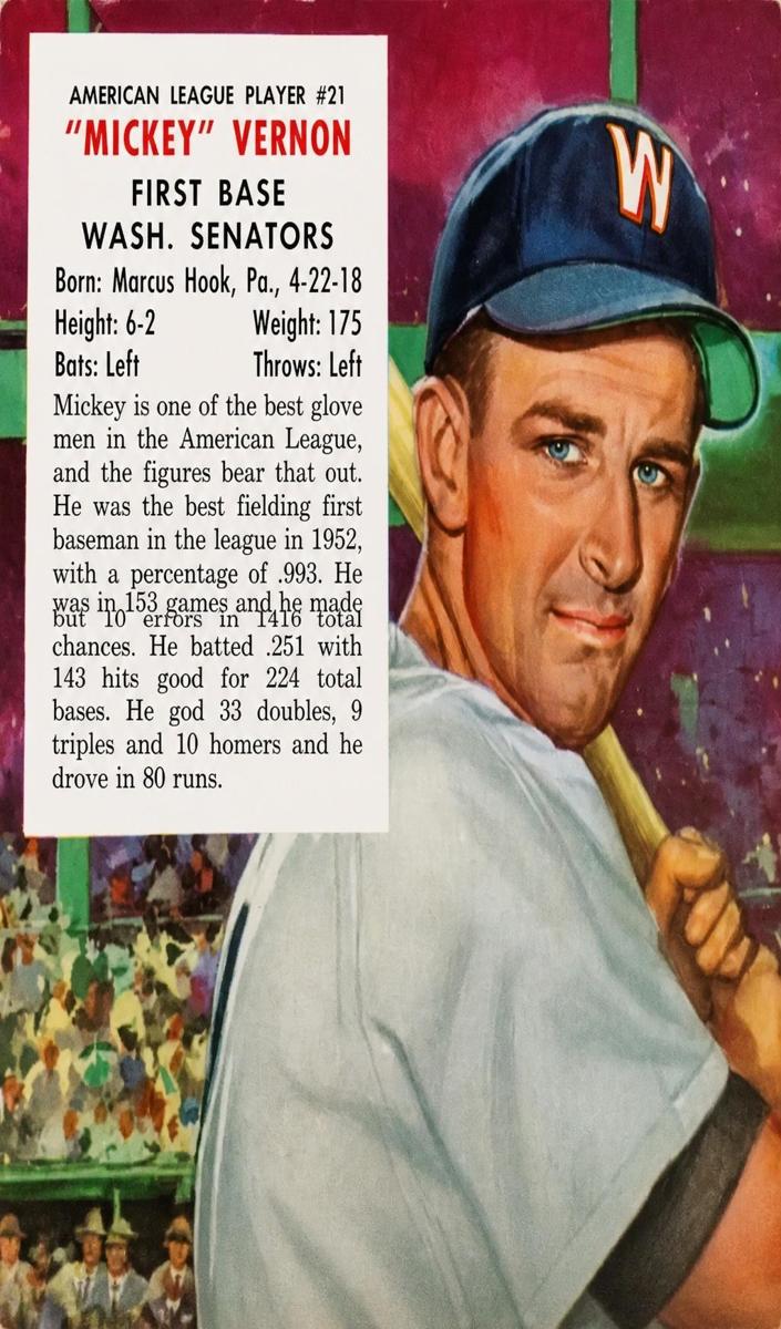 1953 Red Man Tobacco Baseball Mickey Vernon #21