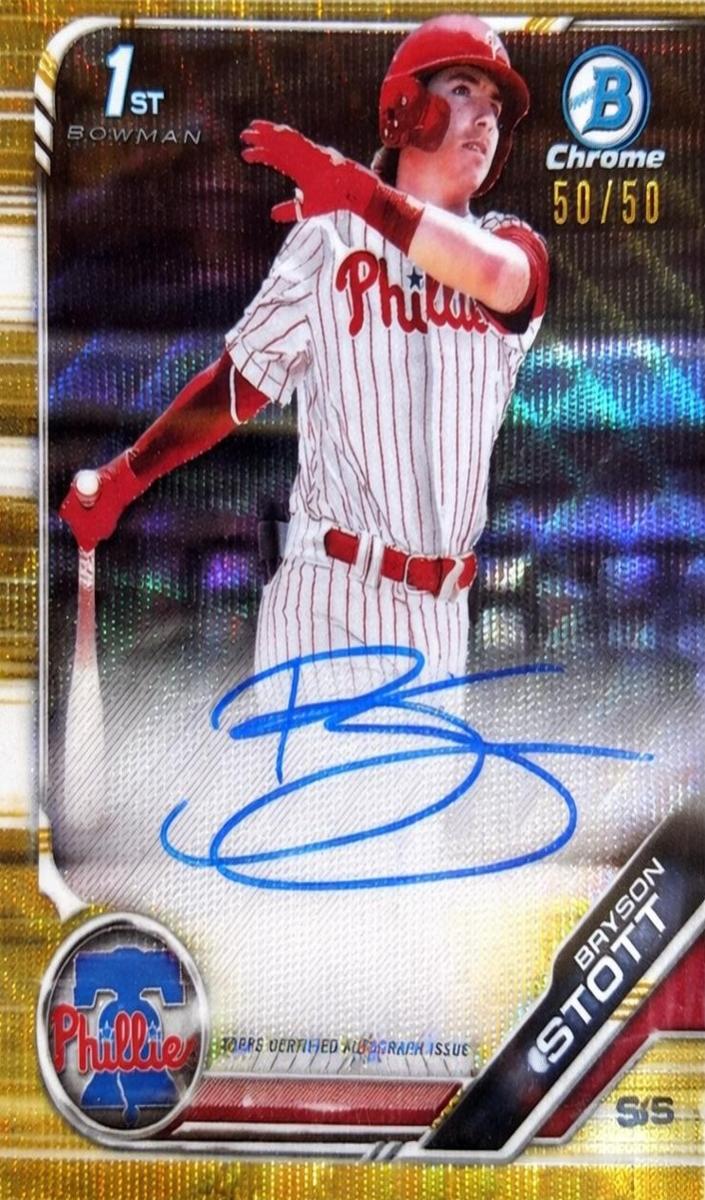 2019 Bowman Draft Chrome Baseball Gold Wave Bryson Stott #CDA-BS PSA 9