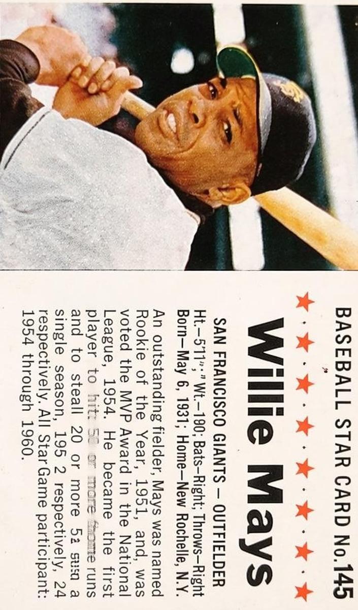 1961 Post Cereal Baseball Hand Cut Willie Mays #145 SGC AUTH