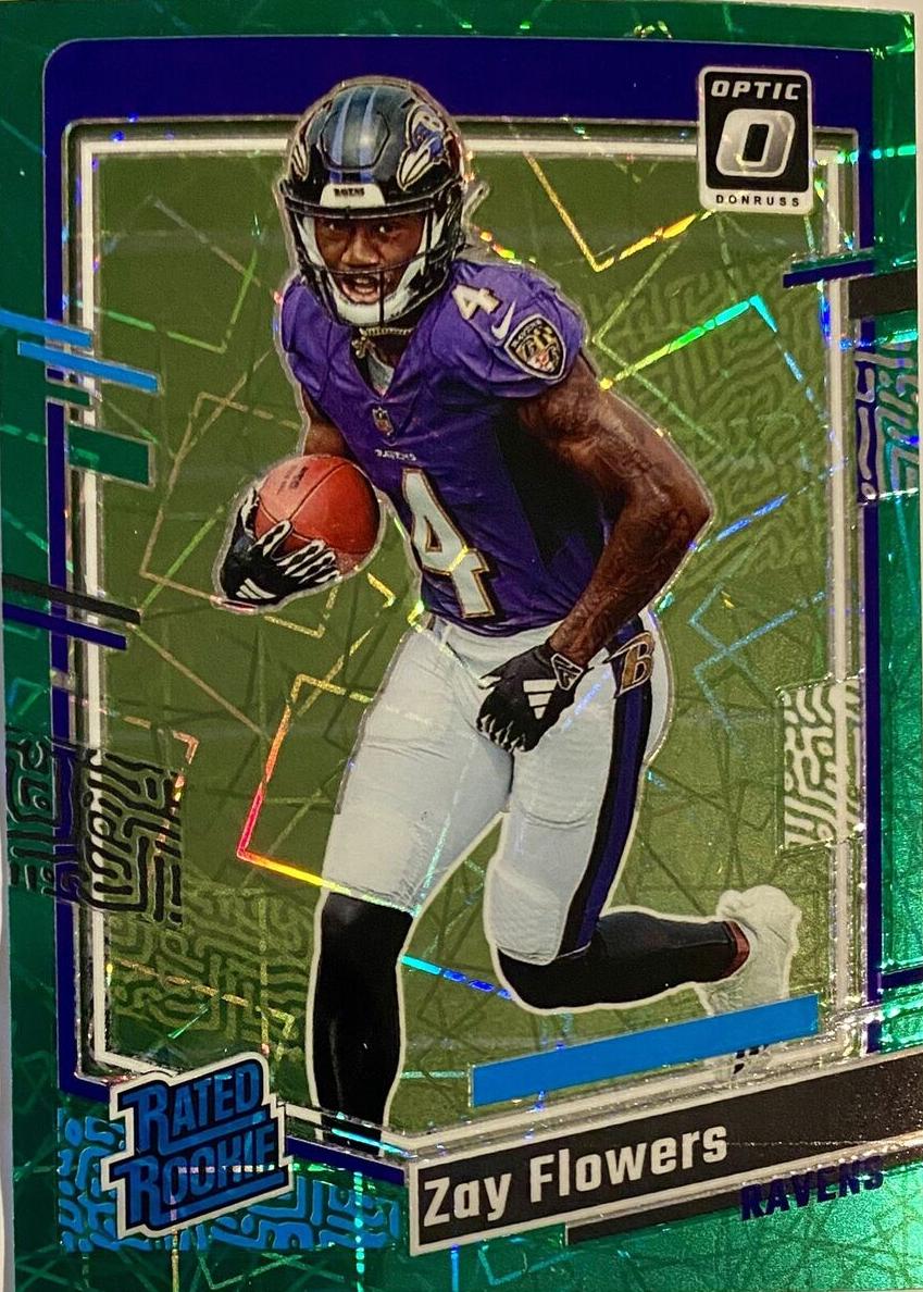 2023 Donruss Optic Football Green Velocity Zay Flowers #210 PSA 9