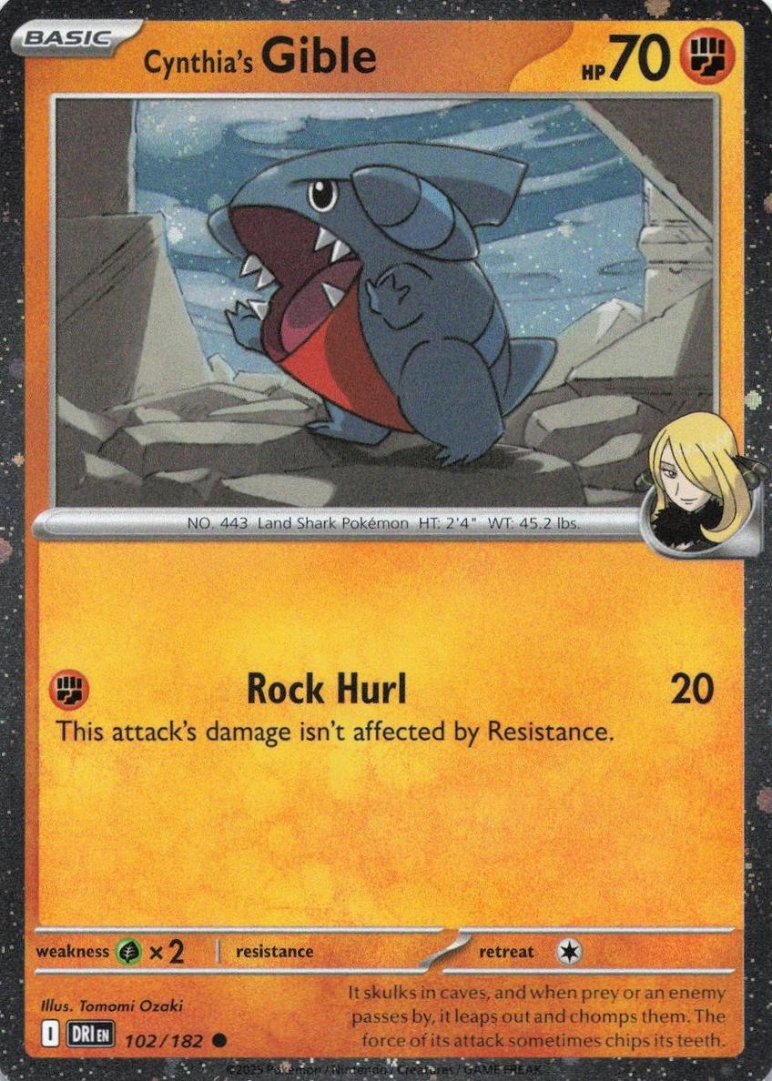 2025 Pokemon Scarlet & Violet Destined Rivals Cosmos Holo Cynthia's Gible #102 PSA 9