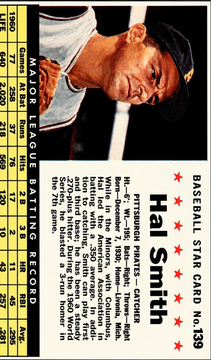 1961 Post Cereal Baseball Hand Cut Hal Smith #139
