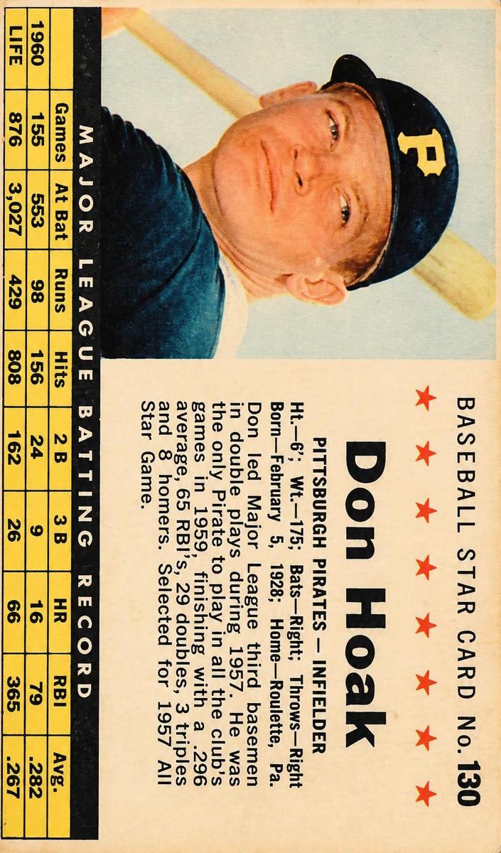 1961 Post Cereal Baseball Perforated Don Hoak #130