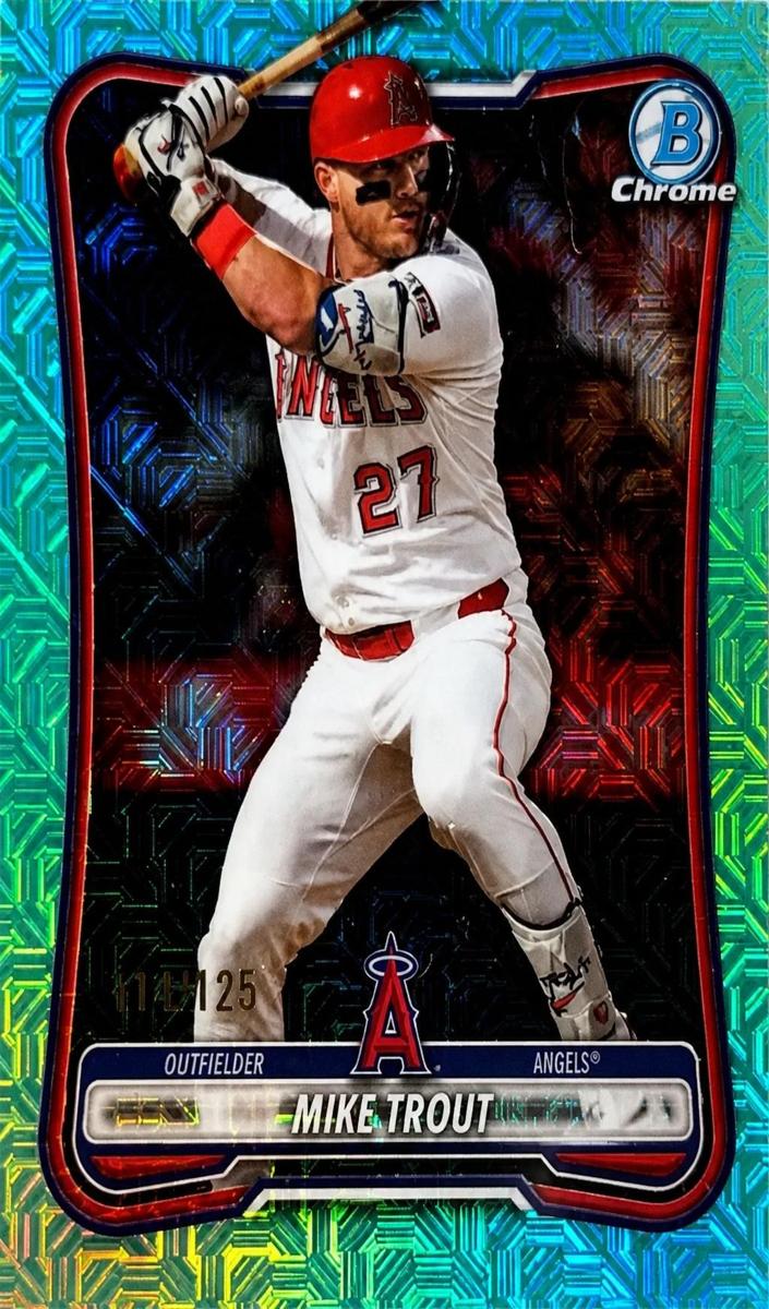 2026 Bowman Mega Box Baseball Aqua Mojo Refractor Mike Trout #100