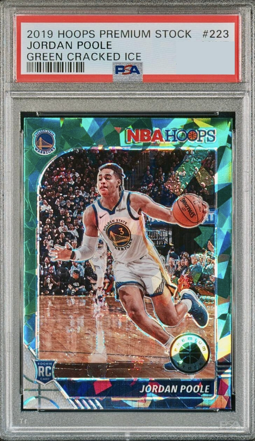2019 Panini Hoops Premium Stock Basketball Green Cracked Ice Jordan Poole #223 PSA 9