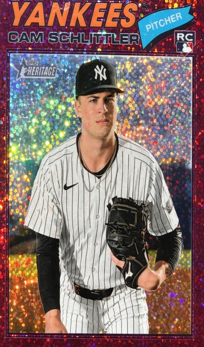 2026 Topps Heritage Baseball Burgundy Sparkle Refractor Cam Schlittler #222