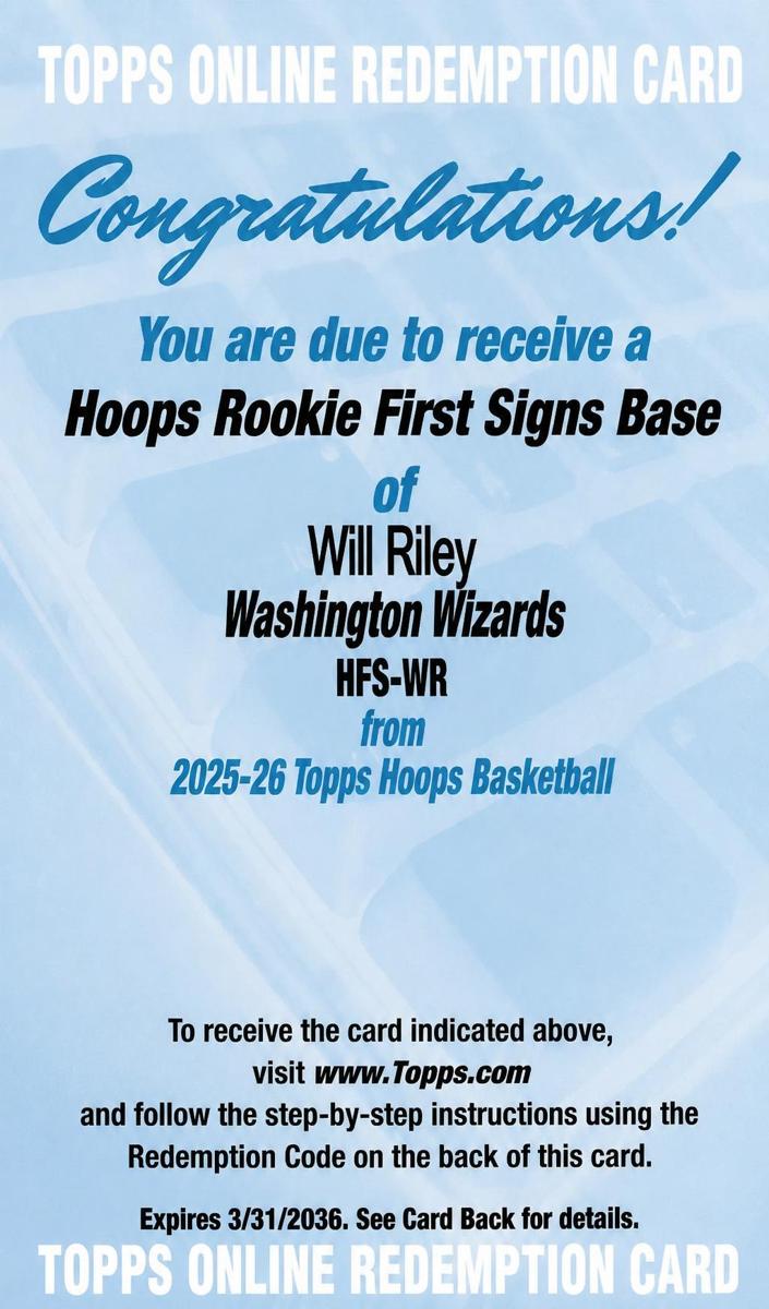 2025 Topps NBA Hoops Basketball Will Riley #HFS-W