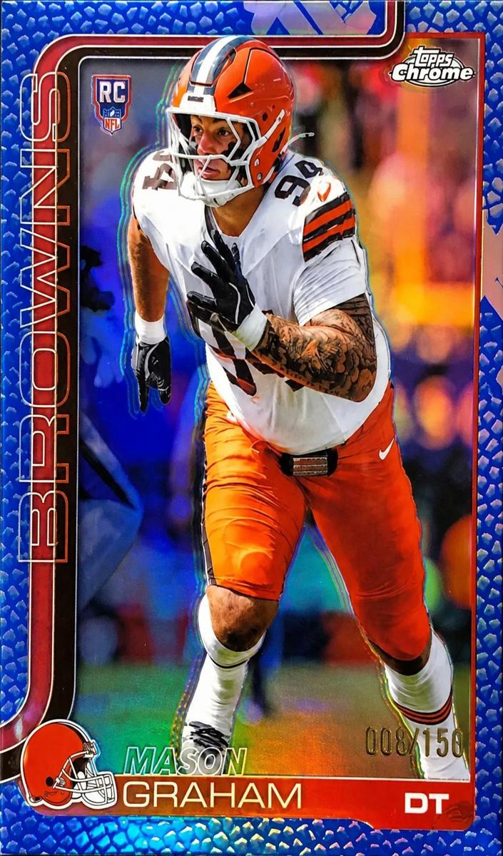 2025 Topps Chrome Football Football Leather Blue Refractor Mason Graham #302