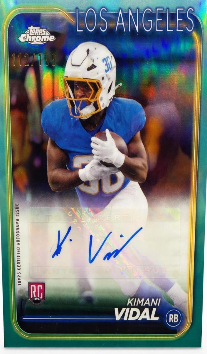 2024 Topps Chrome Football Aqua Refractor Kimani Vidal #RA-KV PSA 8
