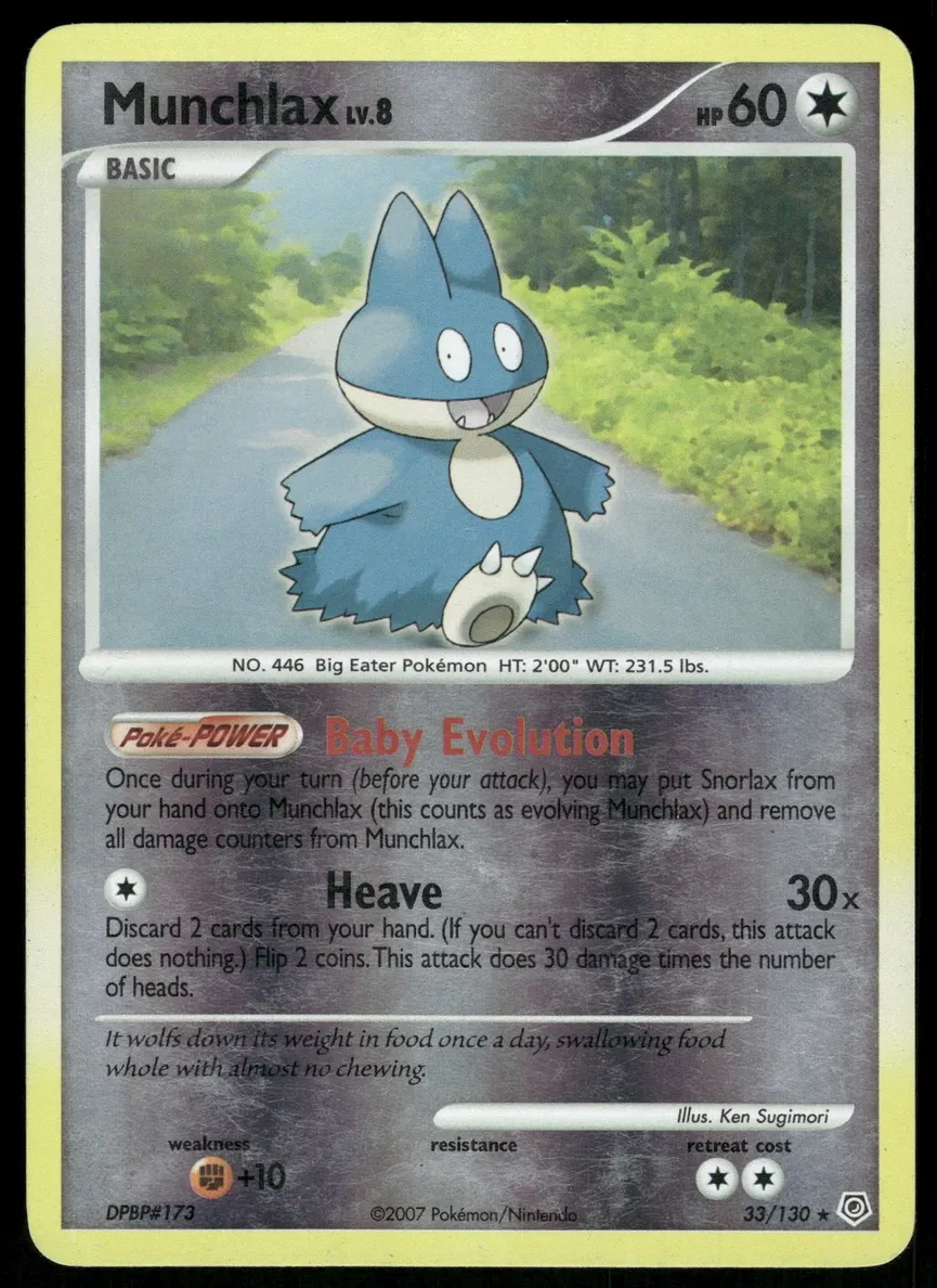 2007 Pokemon Diamond & Pearl Reverse Holo Munchlax #33