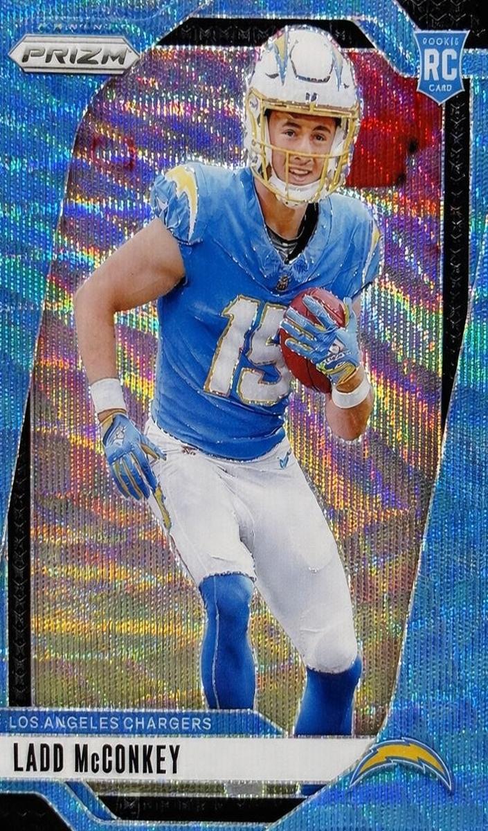 2024 Panini Prizm Football Blue Wave Ladd McConkey #365 PSA 9
